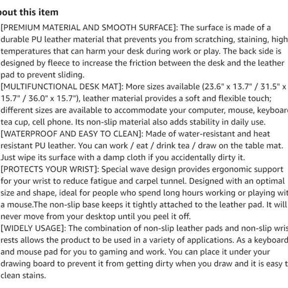 NEW Leather Desk Pad (23.6" x 13.7") with Mouse Wrist Rest - Picture 10 of 10